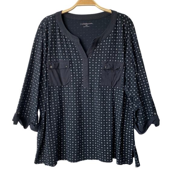 Croft & Barrow Floral Square Tunic Top Women 2X Black Pockets 3/4 Sleeve Cottage - Picture 1 of 9